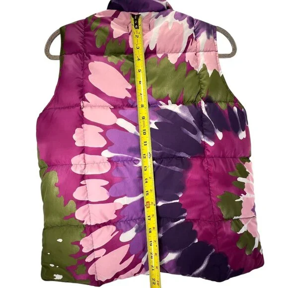 Lands End Floral Down Puffer Vest M 10-12 Bright Snap Close Pink Green Purple - Picture 11 of 14